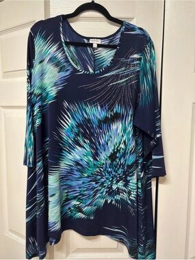 Avenue Navy Blue & Teal Abstract Print Tunic